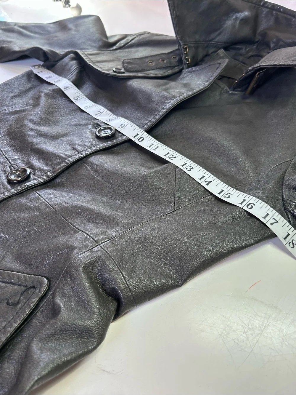 Y2K Le Château Black Leather Trench Coat Painted Back Graphic 90’s Grunge Size S - Picture 6 of 14